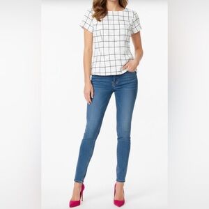 Ann Taylor White Grid Short-Sleeve Blouse